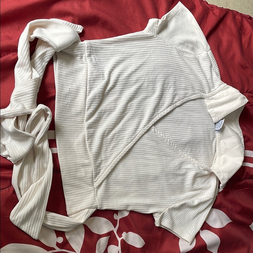 Cream Ribbed Wrap Top - Picture 2 of 3